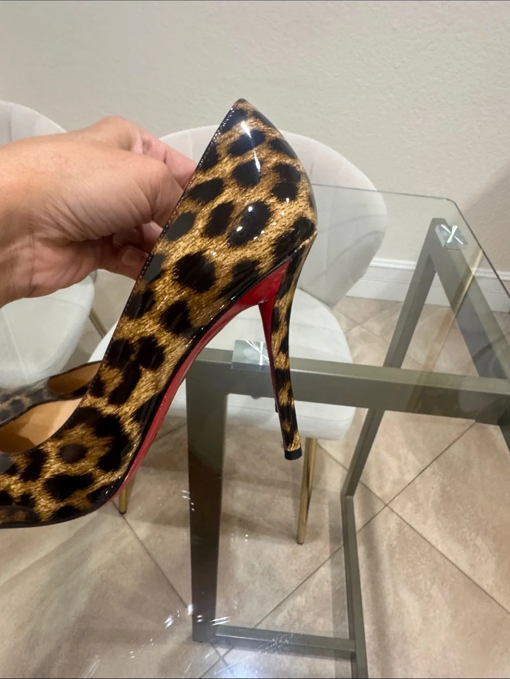 Christian Louboutin Leopard Patent Leather Pointed Toe Pumps - Brown/Black